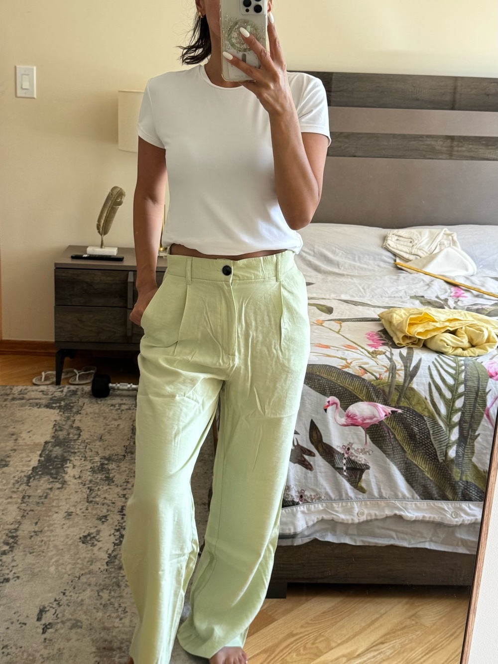 Zara Pistachio High-Waist Wide-Leg Pants